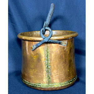Turkish Hammered VTG Copper Pot Dovetail Seams Rolled Edge Forged Handles RARE